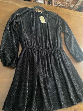 Michael Kors Black Sequin textured Long-Sleeve Dress